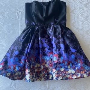 Betsy Adam short black dress with ombre flowers